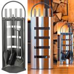 Komplettes & edles Kaminbesteck Set, 4-teilig, anthrazit/silber – inkl. Ständ...