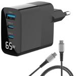 USB Ladegerät inkl. Ladekabel USB-C auf USB-C, 65 Watt, 2 USB-C Ports - 1 USB...