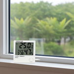 Digitales Hygrometer & Thermometer mit Aussenfühler, Uhr & Wecker: LCD Displa...