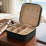 Reise-Schmuckbox Schwarz-Beige - Schutz für Schmuck unterwegs & zu Hause - Kr...