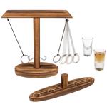 Ringwurf-Trinkspiel aus Echtholz, mit 2 Shotgläsern – Hochwertiges Hakenspiel...