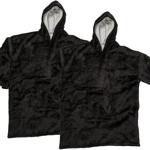 2er-Set XXL Kuscheldecke mit Ärmeln und Kapuze: schwarz, 700g, Bauchtasche - ...
