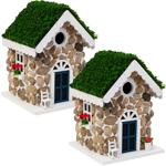 2er-Set Nisthilfe, Steinhäuschen-Optik, echte Steine & Kunstrasen – Vogelhaus...