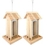 2er-Set XL-Vogelhaus aus Tannenholz - Aufhängbar, witterungsbeständig mit Ple...