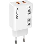 Dual USB Schnell-Ladegerät, USB C / USB A, QC 3.0, GaN-Technologie, 45 Watt, ...