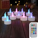 Buntes 10er LED-Teelicht-Set mit Fernbedienung: 4/8h Timer, Ø4cm, inkl. Batte...