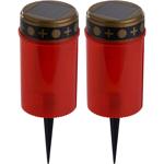 2er-Set Solar LED-Grabkerze mit Erdspiess, rot - Flackerndes Grablicht ohne B...