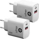 2er-Set Dual 25Watt USB Ladegerät, 1x USB-C und USB-A, PD- & QC-Netzteil, wei...