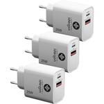 3er-Set Dual 25Watt USB Ladegerät, 1x USB-C und USB-A, PD- & QC-Netzteil, wei...
