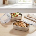 2er-Set Frischhaltedose Edelstahl 750ml - Auslaufsichere Lunchbox mit Clip-De...