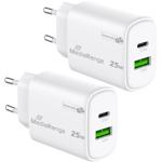 2er-Set Dual Schnellladeadapter, GaN, 1x USB-C und USB-A, 25 Watt, weiss, USB...
