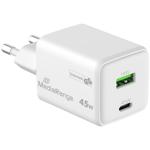 Dual Schnellladeadapter, GaN, 1 x USB-C und 1 x USB-A, QC 45 Watt, weiss, für...