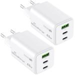 2er-Set Schnellladeadapter GaN 65W – Schnelles Laden für 3 Geräte mit 2x USB-...