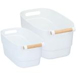 Stilvolles Aufbewahrungsboxen-Set (2 Grössen): Kunststoff mit Bambus-Griff, w...