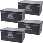 4er-Set Aufbewahrungsbox mit Deckel & Henkel - Faltbar, platzsparend, Beschri...