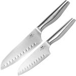 Profi-Santoku-Messer-Set, Edelstahl, 16,5cm/12,4cm Klingen, ergonomischer Gri...