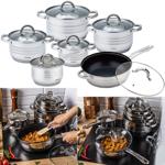 6-teiliges Edelstahl Kochtopf Set: Glasdeckel & silberne Design-Griffe - Eleg...