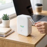 Mobiler Akku Thermo Etikettendrucker, 12mm - weiss, App Design, inkl. Etikett...