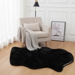 XL Kuschelfell schwarz: 180x60cm, weiches Kunstfell & Wildlederimitat - flaus...