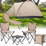 Ultimatives Camping-Starter-Set mit Zelt, Faltschrank, Tisch-Stuhl-Set & Sonn...