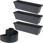 Blumentopf-Set, 4tlg. aus 3er-Set Blumenkasten, anthrazit, 50 cm & Kräuterspi...