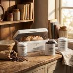 Dekoratives Vintage-Vorratsbehälter-Set: Weisse Brotbox, Kaffeedose, Zuckerdo...