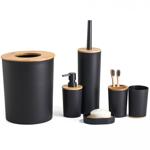 Modernes Badezimmer-Set 6-teilig in edlem Mattschwarz mit warmen Bambus Akzen...