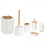 6-tlg. Badezimmer Zubehör Set: weiss/Bambus, Zahnputzbecher, Seifenspender & ...