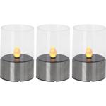 3er-Set Solar-Kerzenleuchte mit Edelstahl-Sockel Ø 7,5 cm - Flackernder Flamm...