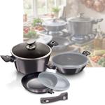 Hochwertiges 3-tlg. Topf- & Pfannen-Set: Aluminium, Deckel, abnehmbarer Griff...