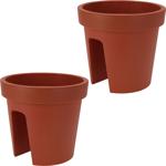 2er-Set Balkon-Blumentopf - runder Geländertopf, terracotta, Ø 28 cm - aus 10...