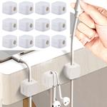 12er-Set Kabelorganizer mit Magnetclip, weiss: Schreibtisch-Kabelhalter, selb...