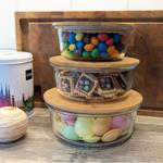 Hochwertige Vorratsdosen mit Deckel, rund, Glas/Bambus, 3 Grössen: Vorratsglä...