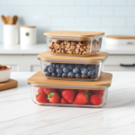 Hochwertige Vorratsdosen mit Deckel, rechteckig, Glas/Bambus, 3 Grössen: Vorr...
