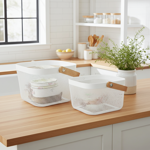 Elegante Metall Drahtkörbe Weiss mit Holzgriff: 2er-Set Aufbewahrungskörbe fü...