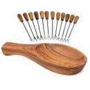 Tapas-Set aus Olivenholz - handgefertigte Schale 22 cm - 12 Snack- & Olivenga...