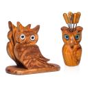 Eulen-Set mit Serviettenhalter & 6 Snackgabeln - 100% Olivenholz, handgeferti...