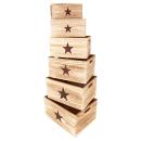 Deko-Holzboxen "Stern" 6er-Set - Paulownia-Holz, stapelbar, mit Griffaussparu...