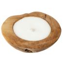 Teakholz-Kerzenschale - Tischkerze mit Wachs gefüllt - Ø 20x7cm - Handgeferti...