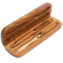 Olivenholz Büro-Set - Elegante Holzbox mit Kugelschreiber & Brieföffner - Han...