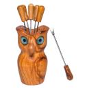 Olivenholz Eule mit 6 Pieksern - Für Fingerfood & Antipasti - Handgefertigt, ...