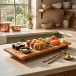 Olivenholz Sushi-Brett mit Füssen - Handgefertigt, antibakteriell & MOCA-zert...