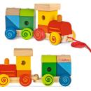 Holz Zug mit Sound - Eisenbahn Spielzeug für Kinder ab 1 Jahr - 11 bunte Baus...