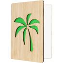 Grusskarte aus Bambus - Klappkarte mit gelaserter grüner Palme - Edle Optik -...