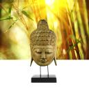Buddha-Maske auf Ständer aus Albesia-Holz - Handgefertigt, detailreiche Gesic...