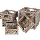 5er Rattan-Körbe Set - rechteckig, Vintage-grau & braun mit Tragegriffen - st...