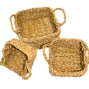 Seegras Körbe-Set 3-teilig - Viereckige Aufbewahrungskörbe mit 2 Henkeln - Br...