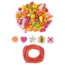 Holzperlen-Mix Bastelset Pastellfarben - Unbehandelte Holzkugeln mit Loch & B...