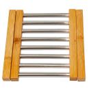 Ausziehbarer Topfuntersetzer aus Bambus mit Edelstahl-Streben - Schutz für Ob...