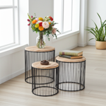 3er-Set Beistelltische Holz & Metall - Modernes Satztisch-Design schwarz/brau...